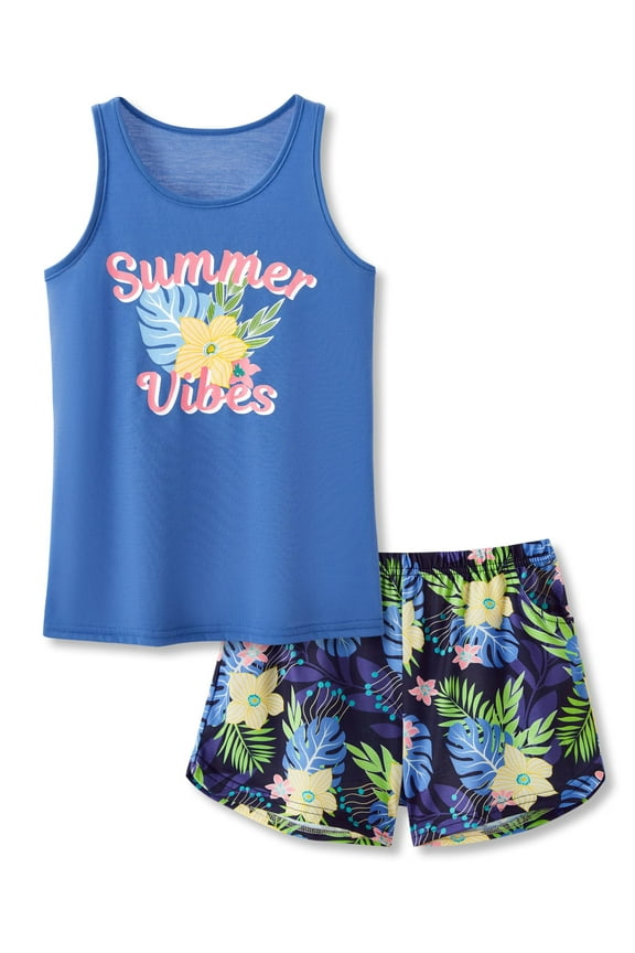 Teen Girls Pajamas Sleeveless Top & Shorts Cute Flower Summer Vibe 2-Piece PJ Set Size 12