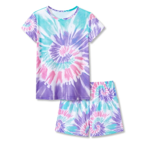 Topgal Tie Dye Girls Pajamas for Little & Big Girls 2PC Set Sleepwear Summer Short Sleeve Jammies Size 18