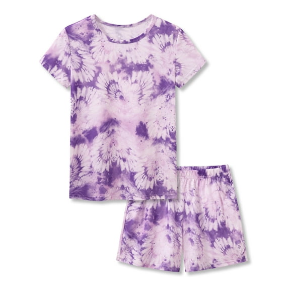 Topgal Tie Dye Purple Heart Pajamas for Girls Summer 2PC PJ Set Trendy Little & Big Girls Outfit Size 6