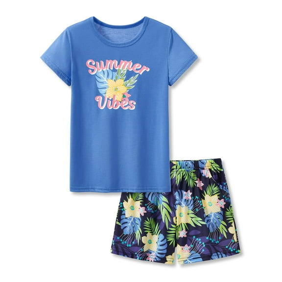 Topgal Tween Girls Short Sleeves & Shorts Blue Flower Summer Vibe Pajamas Outfit Kids PJ Set Sleepwear Size 16