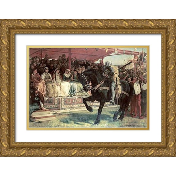 Topham, Frank William Warwick 18x13 Gold Ornate Wood Framed with Double Matting Museum Art Print Titled - The Queen of The Tournament
