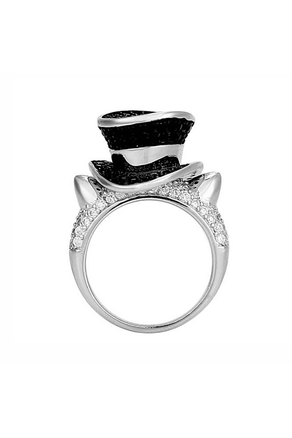 Tophat Cat Statement Ring for Women by Ginger Lyne Black Plated Cz Kitty Ring for Her