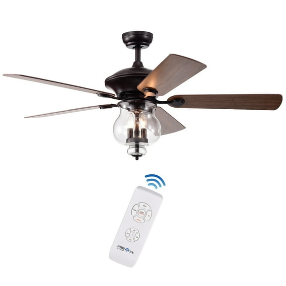 Topher 52-Inch 5-Blade Antique Bronze Lighted Ceiling Fans with Clear Glass Shade (Remote Controlled)