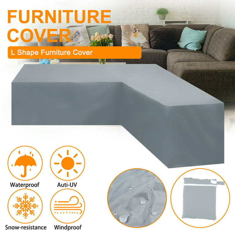 Tophomer 210D Outdoor Patio Furniture Covers, L Shape Cover Waterproof Corner Garden Rattan Sofa Protect Rain (Silver), Size: 215*215*87cm(85*85*34)
