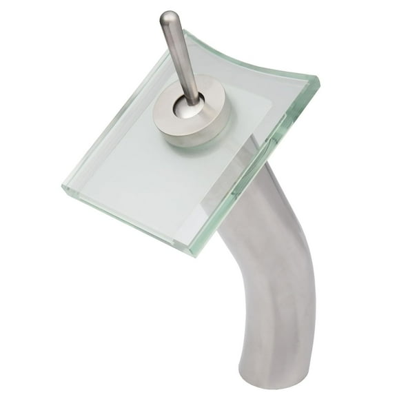 Topia Single Lever Waterfall Faucet in Brushed Nickel with Clear Glass