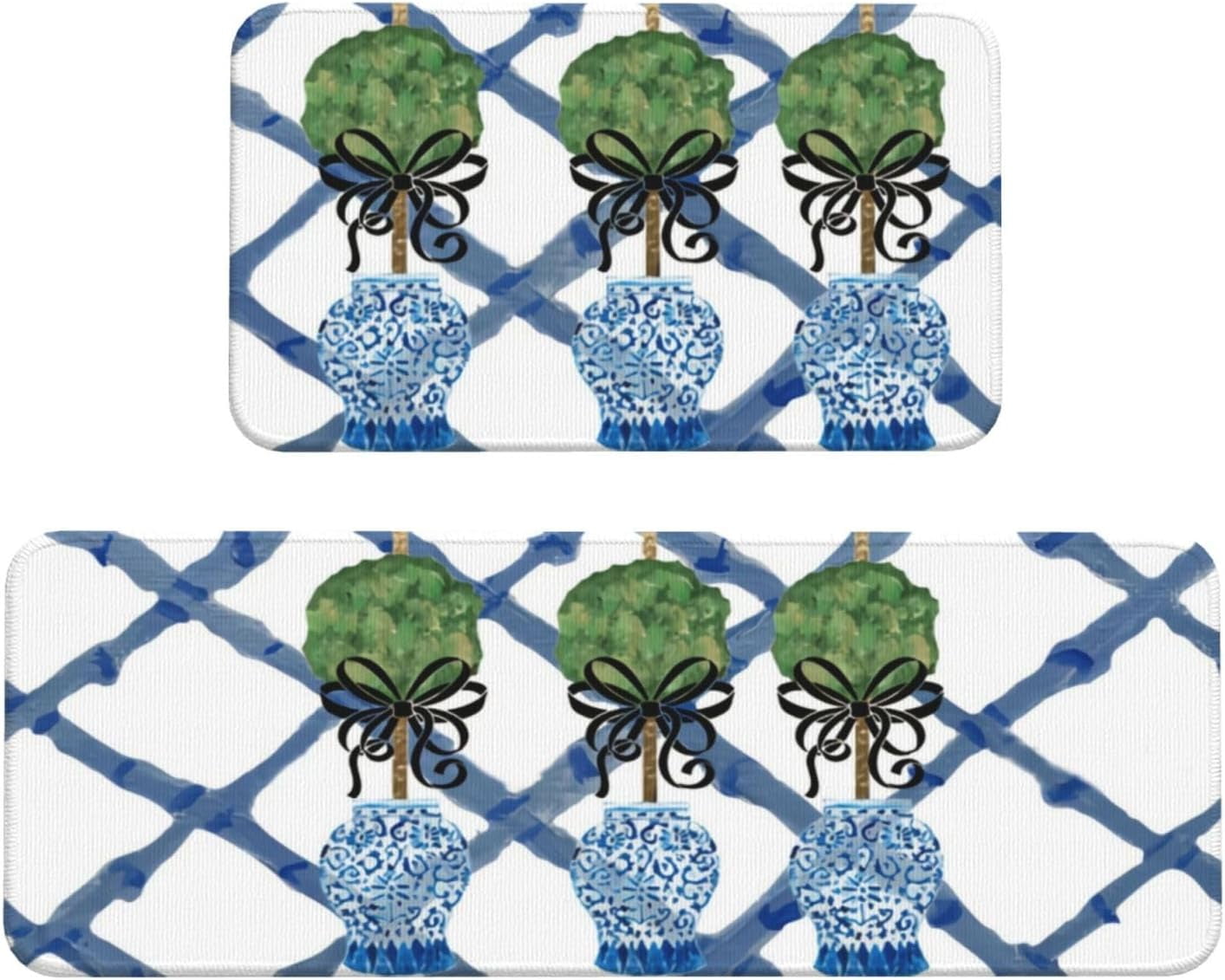 Gingerbread Rug Sets Topiary Chinoiserie Ginger Jar Kitchen Mats Set of 2, Home Decor ...