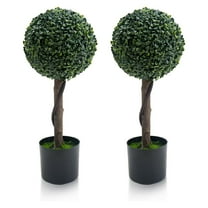 Topiary Trees Artificial Outdoor Set of 2, Milan Grass Ball Topiary Trees 23.62" Tall Boxwood Ball Trees for Porch, Home, Garden Decor