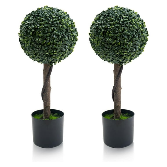 Topiary Trees Artificial Outdoor Set of 2, Milan Grass Ball Topiary Trees 23.62" Tall Boxwood Ball Trees for Porch, Home, Garden Decor