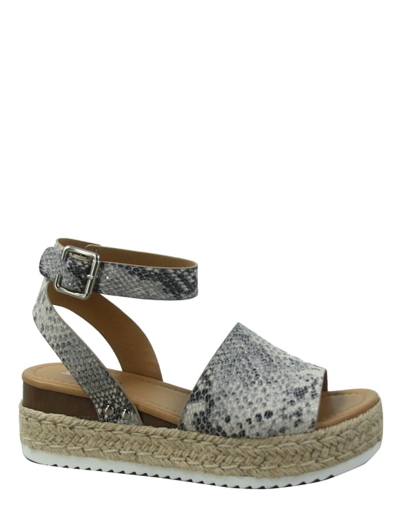 Topic Casual Espadrilles Trim Rubber Sole Flatform Wedge Buckle Ankle Strap Open Toe Sandals