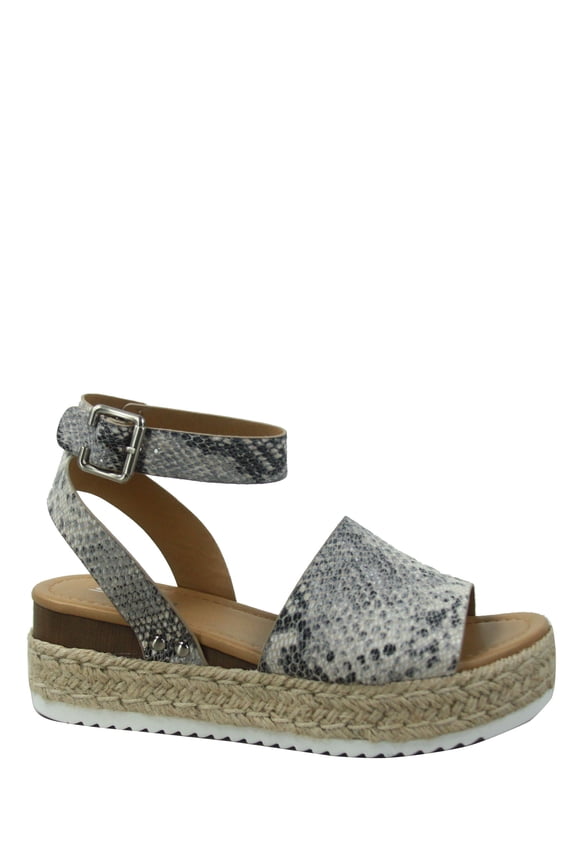 Topic Casual Espadrilles Trim Rubber Sole Flatform Wedge Buckle Ankle Strap Open Toe Sandals