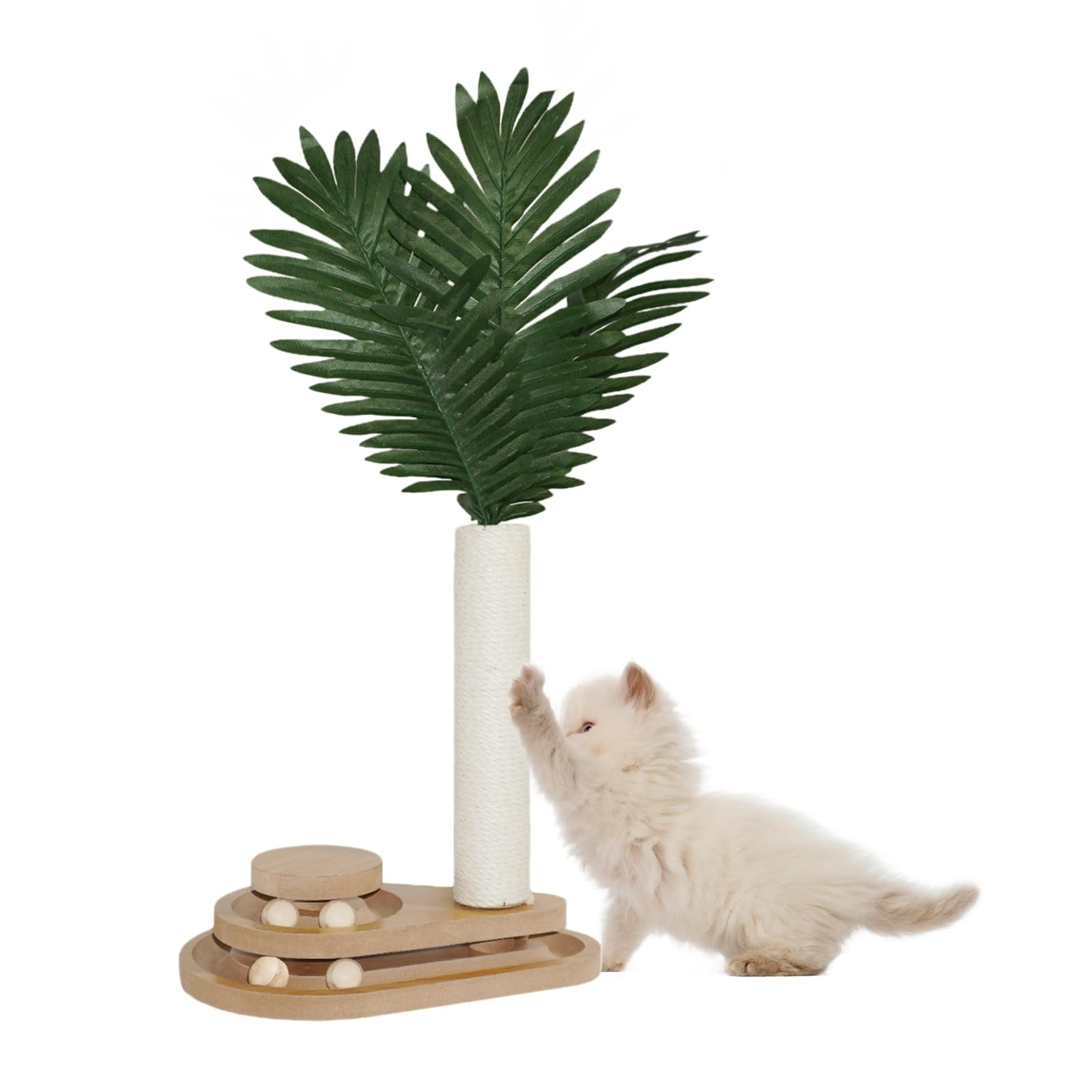 Joyibay Double Level Cat Ball Track Toy With Scratching Post & Feeder Ball - Interactive Play Set