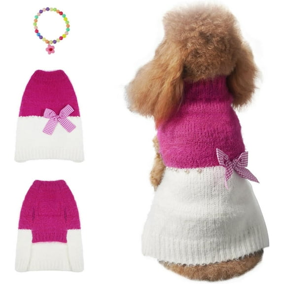 Topkins Dog Sweater, Cozy Dog Fall Sweater, Dog Knitwear for Cold Weather,Dog Knit Pullover for Small Dogs, for Chihuahua, Bulldog, Pug, Yorkie, Rose-White,XL