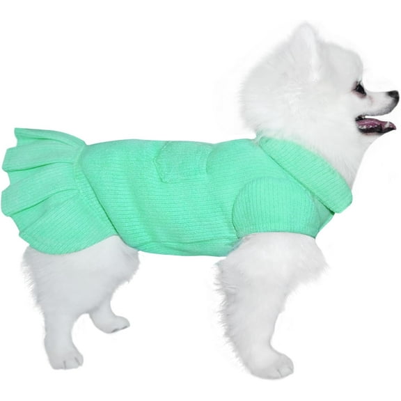 Topkins Dog Sweater Dress, Stylish Pet Dog Dress for Dogs Girl, Warm Dog Sweater Dress for Small Medium Dogs, Dog Polo Knit Dress for Autumn, Winter(Green, S)