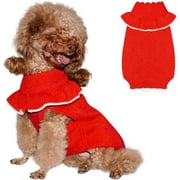 Topkins Dog Sweater Dress, Stylish Pet Dog Dress for Dogs Girl, Warm Dog Sweater Dress for Small Medium Dogs, Dog Polo Knit Dress for Autumn, Winter(Orange, S)