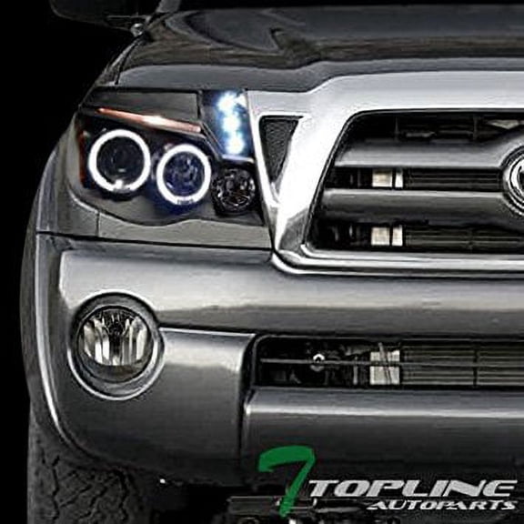 Topline Autopart Black Led Halo Projector Head Lights Am W/Bumper Fog Lamps Smoke Dy 05-11 Tacoma