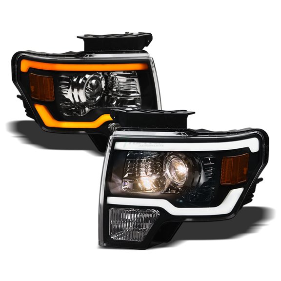 Topline For 09-14 F150 Switchback Sequential LED Strip Projector Headlights Blk