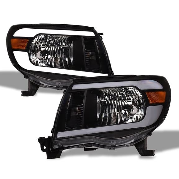 Topline For 2005-2011 Toyota Tacoma LED Strip Bar Headlights Signal Amber Black