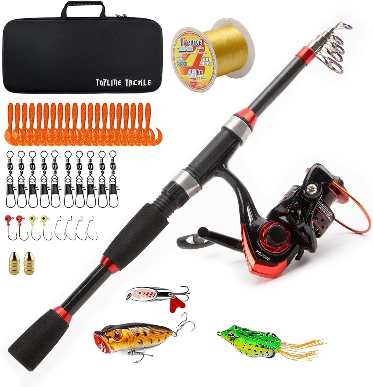 Topline Tackle Collapsible Fishing Rod and Reel Combo, Telescopic