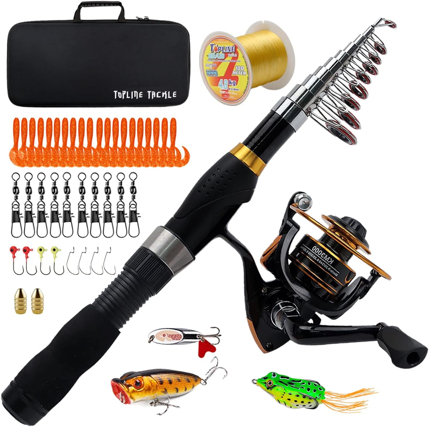 Topline Tackle Collapsible Fishing Rod and Reel Combo, Telescopic