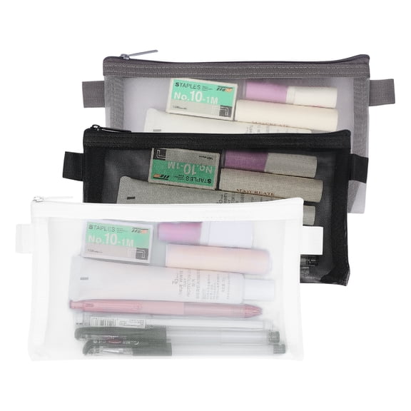 Toplive 3 Pcs Pencil Case Set, Clear Exam Pencil Pouch, Mesh Zipper Pen Pouch, Nylon Pencil Storage Pouch, Makeup Bag for Women, Portable Office Stationery Pouch for Students Adults