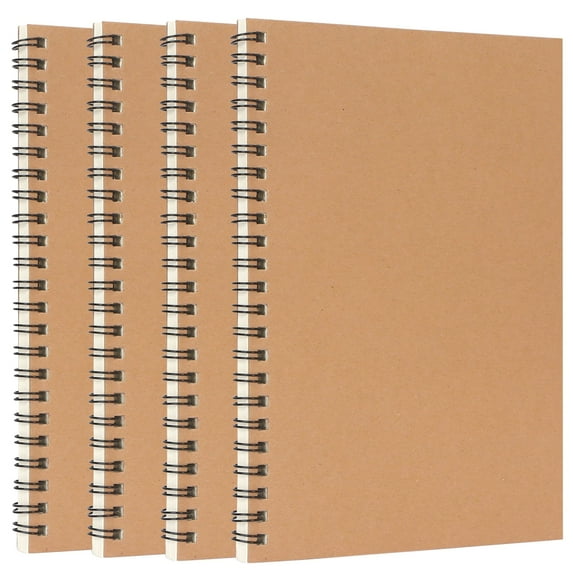 Toplive A5 Spiral Notebook 4 Pack Kraft Cover Ruled Journals Notebooks 7.9" x 5.5" Lined Journal Notebook 58 Sheets / 116 Pages for Home Office Supplies