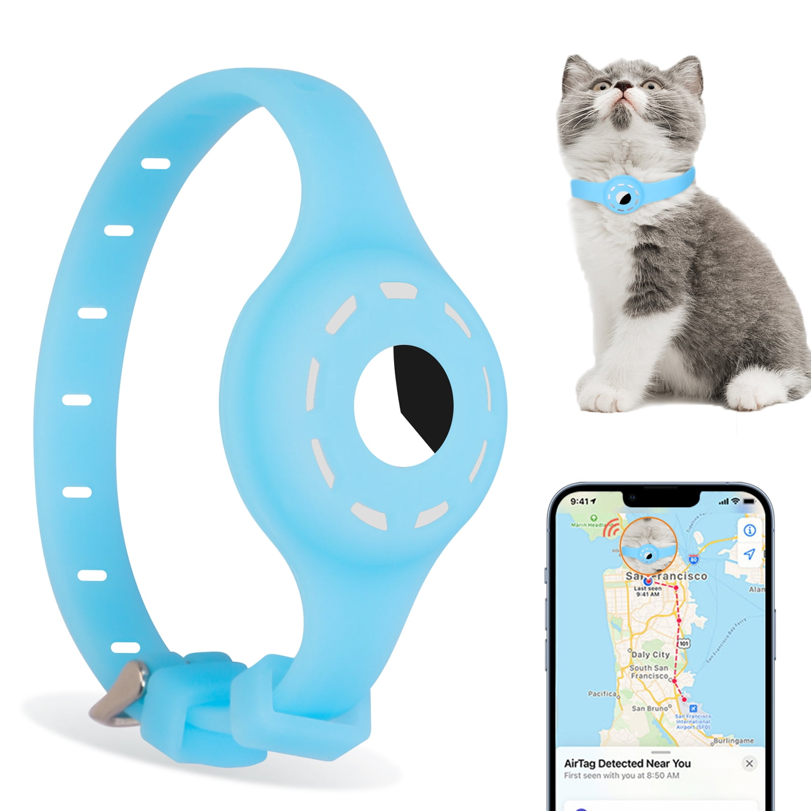 Toplive Airtag Cat Collar, Adjustable Reflective Cat Collar, Pet Collar