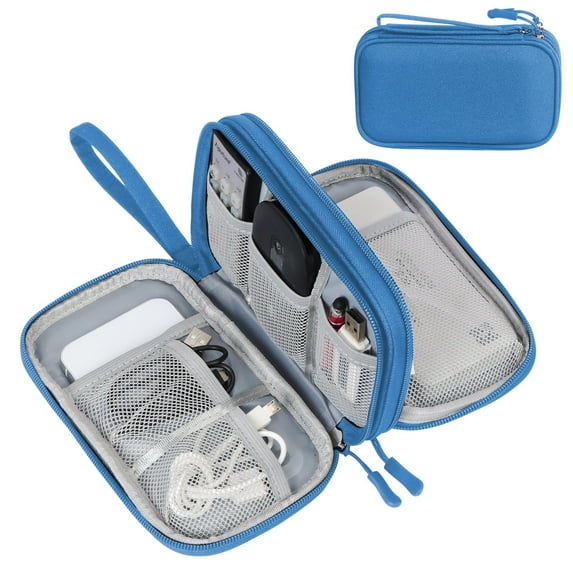 Toplive Cable Organizer Pouch, Electronic Organizer Travel Case Portable Waterproof Double Layers All-in-One Storage Bag for Cord, Charger, Phone, Earphone-Blue