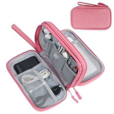 Toplive Cable Organizer Pouch, Electronic Organizer Travel Case Portable Waterproof Double Layers All-in-One Storage Bag for Cord, Charger, Phone, Earphone-Pink