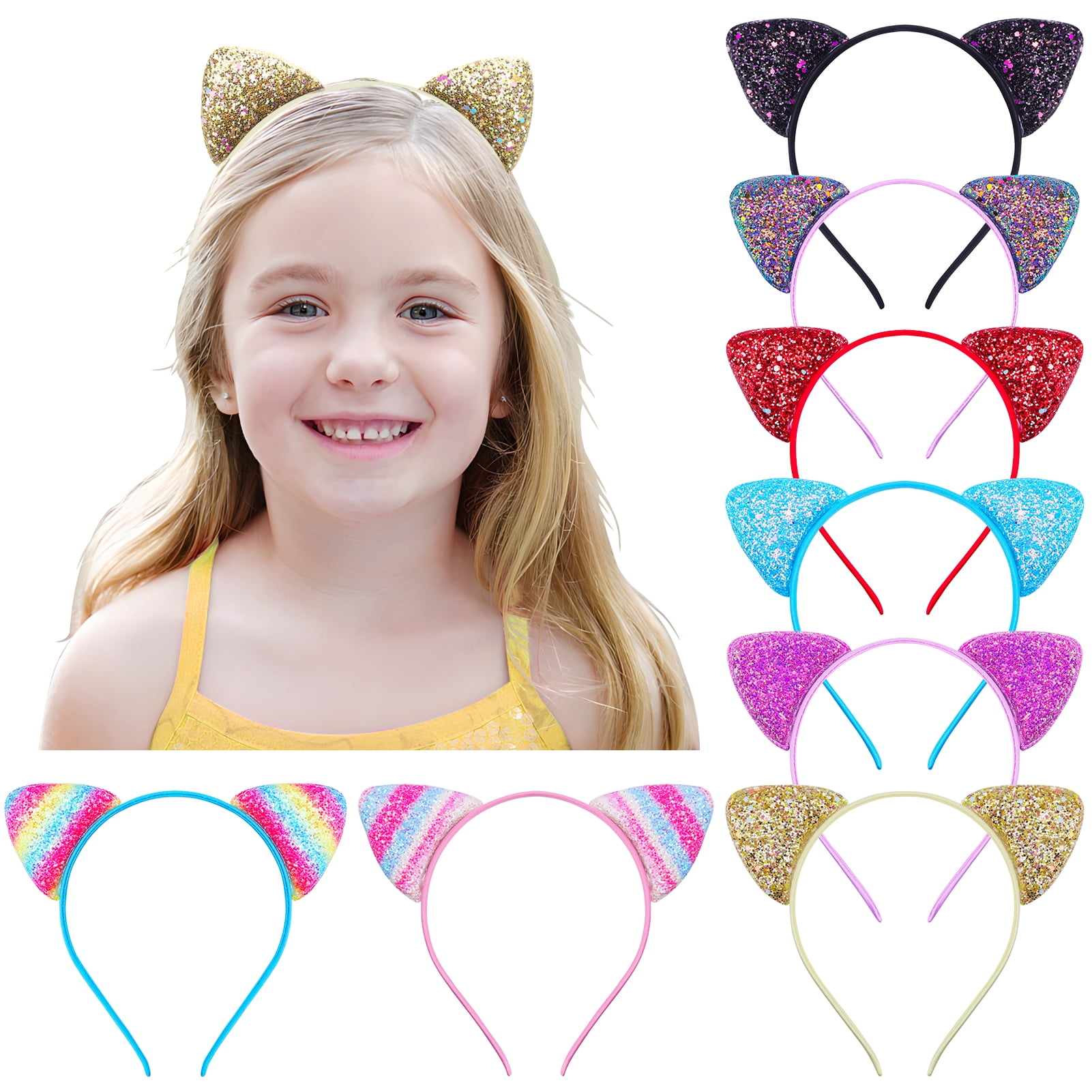 Toplive Cat Ears Headband for Girls and Women, Bling Headbands with ...