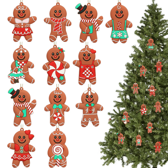 Toplive Christmas Gingerbread Man 12 Pack Gingerbread Ornaments for Christmas Tree Decorations, Home Decorations, Parties, Holidays