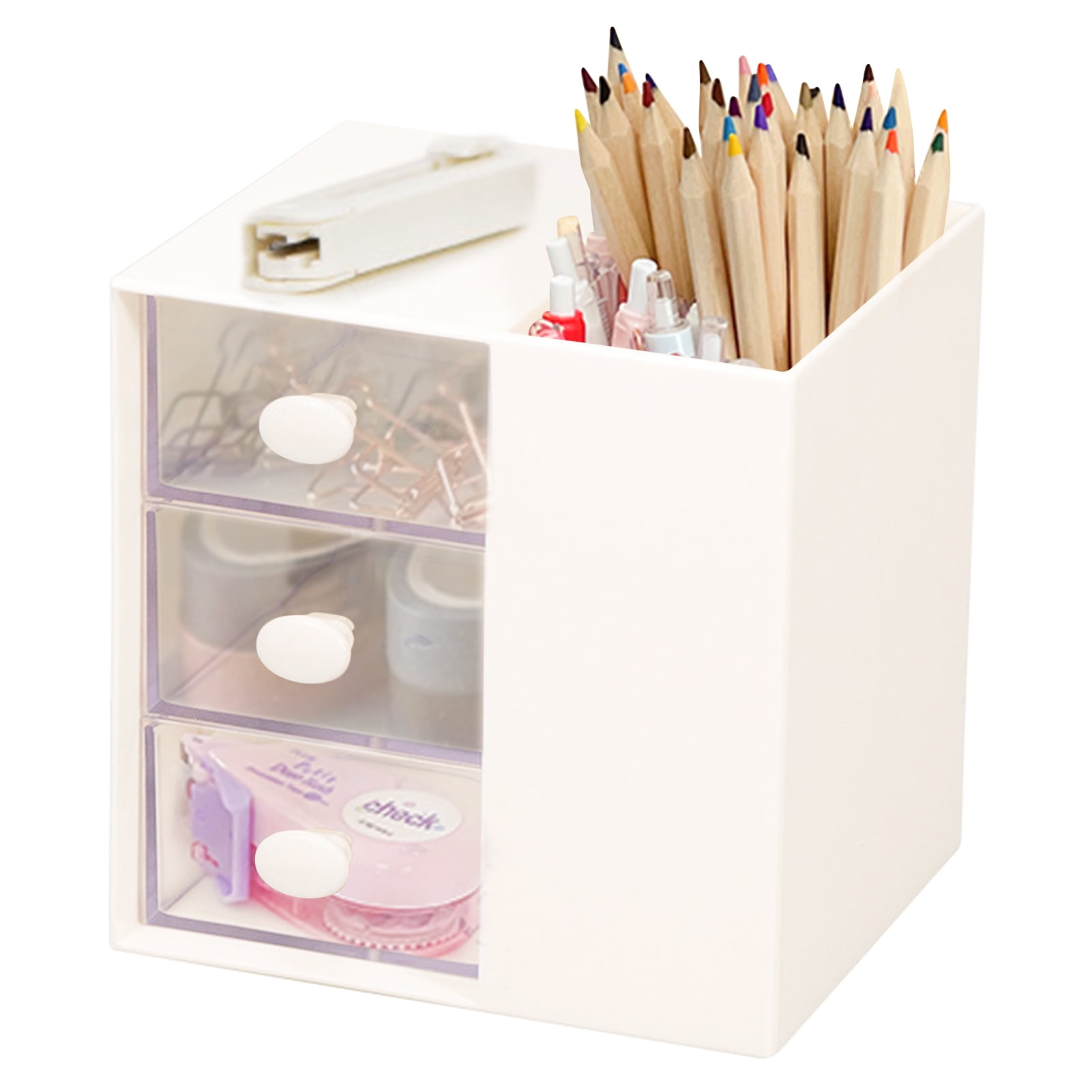Marbrasse Pen Organizer with 2 Drawer, Multi-Functional Pencil Holder for  Desk, Desk Organizers and Accessories with 5 Compartments + Drawer for  Office Art Supplies (White)