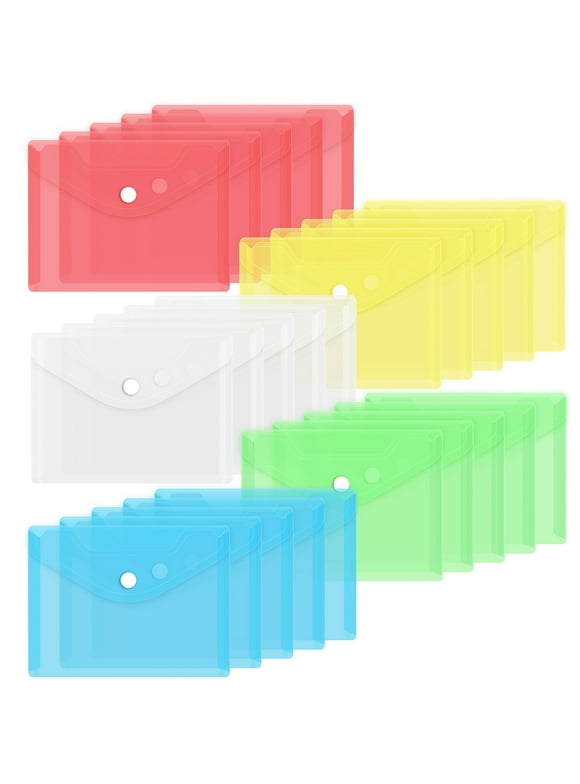 Toplive Plastic Envelopes 20 Pack Clear Poly Envelopes File Folders Bill Bag for A6 Size Files Office, School-5 Colors