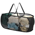 thumbnail image 1 of Toplive Pop Up Laundry Hamper Mesh Laundry Basket, Collapsible Popup Hamper Dirty Clothes Basket with 3 Compartments, Side Pocket, Carry Handles for Home, Dorm, Bathroom, Bedroom, Travel-Black, 1 of 7