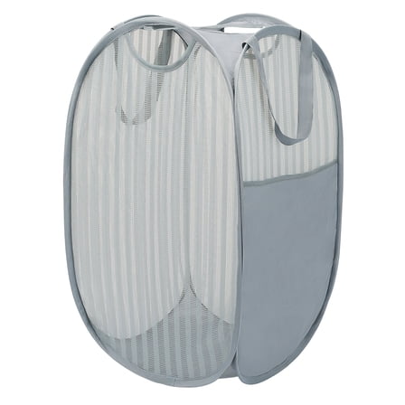 Toplive Pop Up Laundry Hamper Mesh Laundry Basket, Collapsible Popup Hamper Dirty Clothes Basket with Side Pocket, Carry Handles for Home, Dorm, Bathroom, Bedroom, Travel-Grey