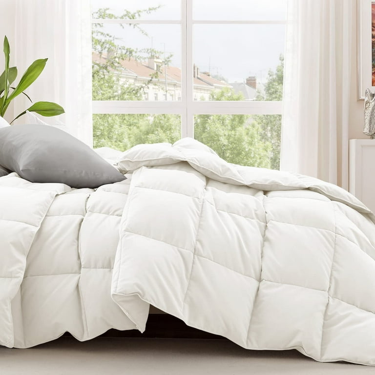 Topllen Goose Feather Down Comforter King Size Ultra Fluffy Down Duvet Insert All Season White 100 Cotton Cover with Corner Tabs 106 x90