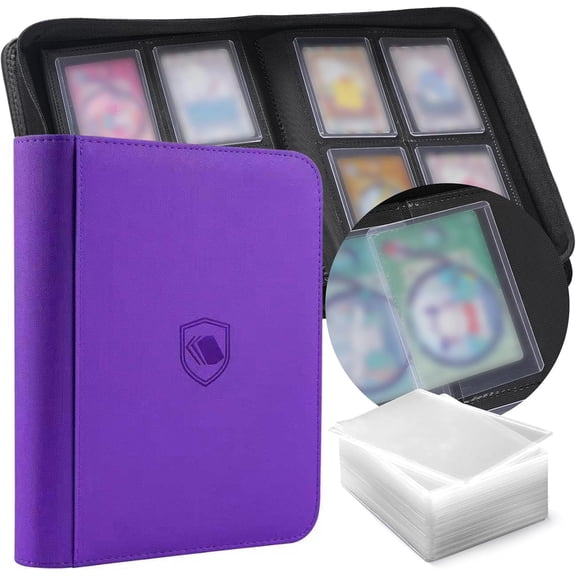 Toploader Binder, Holds 160 Toploaders, 100 Toploaders INCLUDED, 4-Pocket PU Cover Top Loader Binder for 3" x 4" Rigid Toploader, Ringless Double-Sided Toploader Card Binder for TCG, Sport Cards