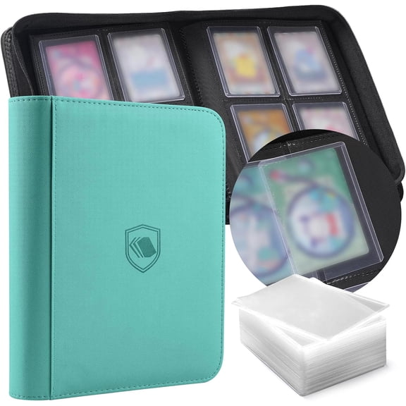 Toploader Binder, Holds 160 Toploaders, 100 Toploaders INCLUDED, 4-Pocket PU Cover Top Loader Binder for 3" x 4" Rigid Toploader, Ringless Double-Sided Toploader Card Binder for TCG, Sport Cards