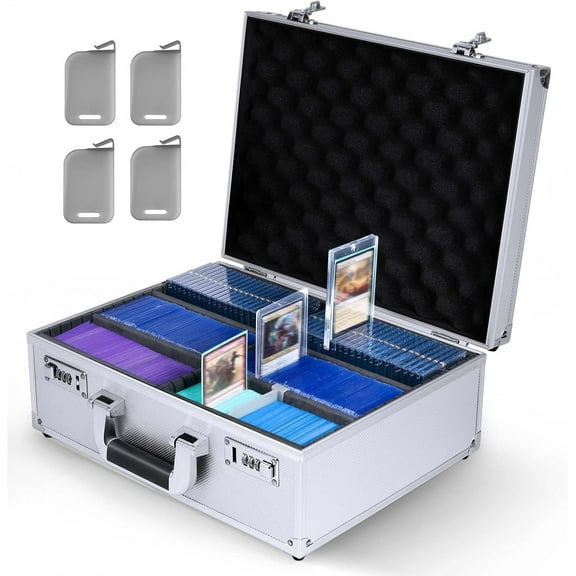 Toploader Storage Box for 3" X 4" 35pt Rigid Cards, Trading Card Storage Box with Combination Lock, Top Loader Storage Hard Case, Sports Card Case (Holds 600+ Toploaders, Silver)