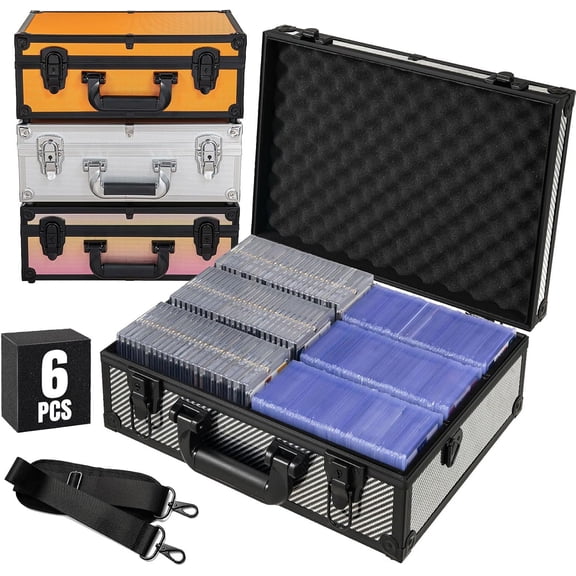 Toploader Storage Box for 3x4 35pt Rigid Cards  Top Loader Cards - Aluminum Alloy Trading Card Storage Box, Sports Card Case with Lock (Holds 600+ Toploaders, Carbon)