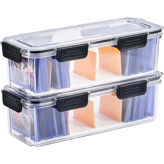 Toploader Storage Box, Trading Card Box with 5 Dividers, Hard Plastic TCG for Top Loaders, Large 165 Toploaders 650 Cards (2 Pack)