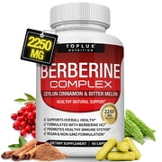 Toplux Berberine with Ceylon Cinnamon and Bitter Melon 2250mg - Metabolic Support Supplement for Overall Wellness for Men & Women 90 Capsules