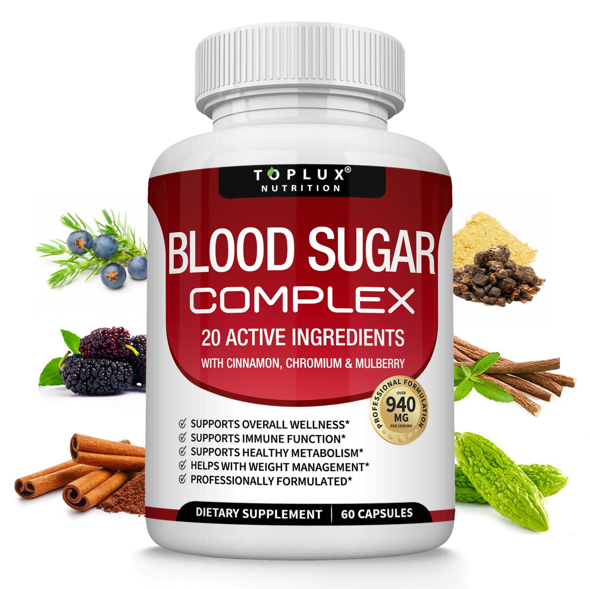 Toplux Blood Sugar Complex, 60 Capsules Natural Defense Supplement
