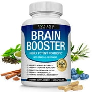 Toplux Brain Booster Nootropic Supplement Support Memory, Focus & Clarity DMAE For Mind 60 Capsules
