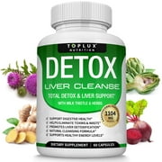 Toplux Detox Liver Cleanse Supplement Support Liver & Body Detox Milk Thistle Artichoke Extract Dandelion Root, 25+ Herbs  60 Capsules
