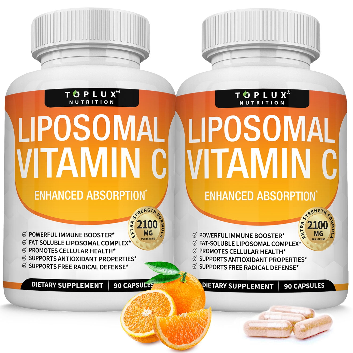 Toplux Liposomal Vitamin C 2100mg - Immune Support Supplement High Absorption Fat Soluble Vit C 60 Count 2 Pack