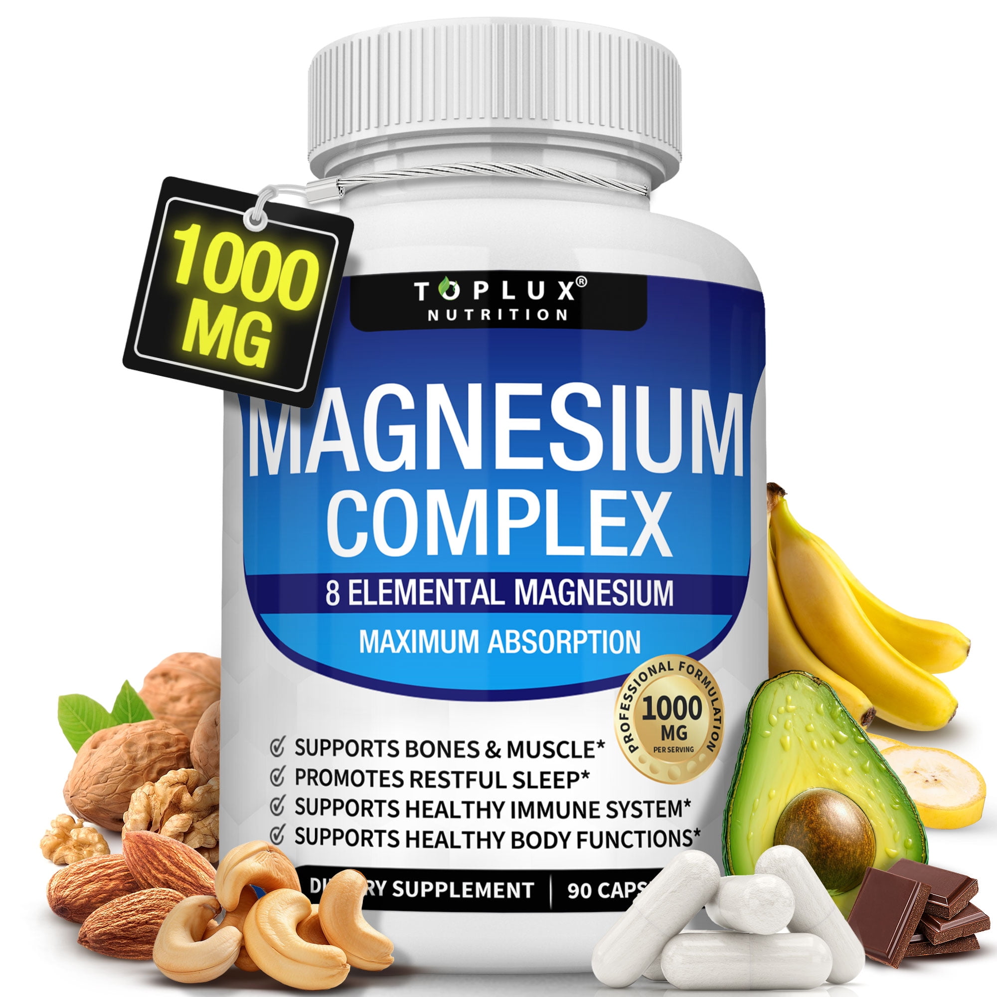 Toplux Magnesium Complex 8 Elemental Magnesium Supplement 1000mg Glycinate, Citrate, Malate, Taurate