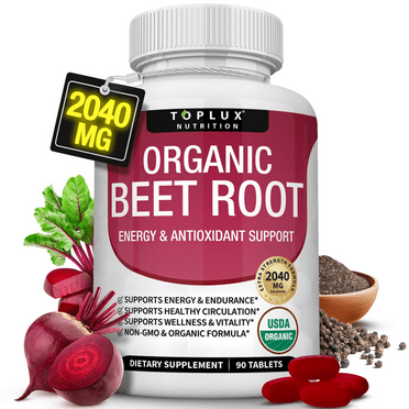 Toplux Organic Beet Root Caps 2040mg Beet Root Circulation Heart Health 90 Count