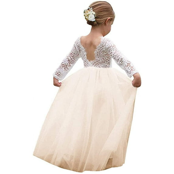Topmaker Girl Toddler Full-Length Straight Tulle Tutu Lace Back Party Flower Girl Dress, 10-12 Years
