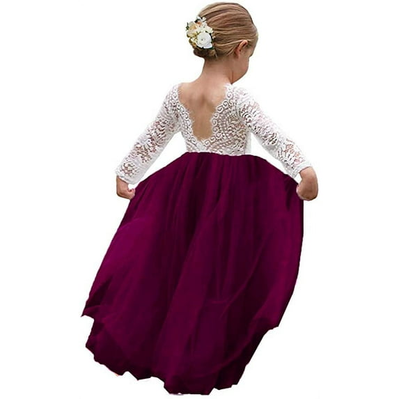 Topmaker Girl Toddler Full-Length Straight Tulle Tutu Lace Back Party Flower Girl Dress, 12-14 Years