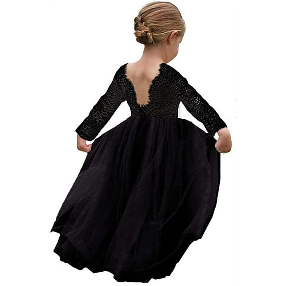 Topmaker Girl Toddler Full-Length Straight Tulle Tutu Lace Back Party Flower Girl Dress, 12-14 Years